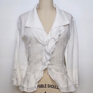 White Ruffled Linen Blouse